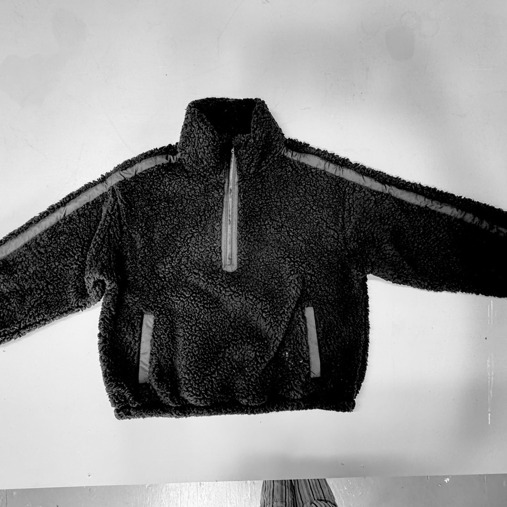 Athleta Black sherpa fleece Quarter-Zip Hoodie